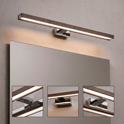 Brilagi - LED-Badezimmer-Spiegelbeleuchtung 3-in-1 WOODY MIRROR LED/12W/230V 60 cm IP44 glänzender Chrom/Eiche/Nussbaum