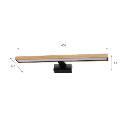 Brilagi - LED-Badspiegelleuchte 3-in-1 WOODY MIRROR LED/12W/230V 60 cm IP44 schwarz/Eiche