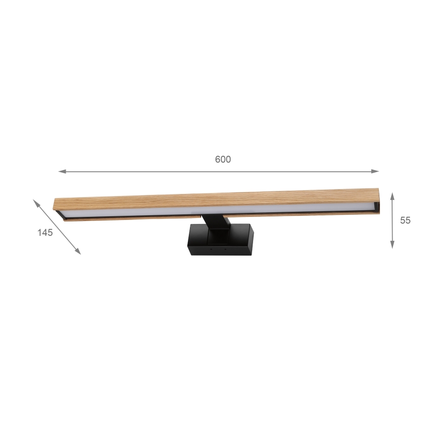 Brilagi - LED-Badspiegelleuchte 3-in-1 WOODY MIRROR LED/12W/230V 60 cm IP44 schwarz/Eiche