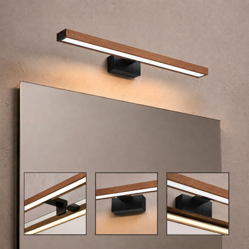 Brilagi - LED-Badspiegelbeleuchtung WOODY MIRROR 3-in-1 LED/12W/230V 60 cm IP44 Schwarz/Eiche/Kirsche