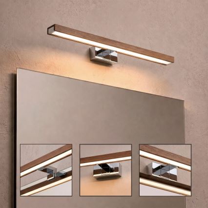 Brilagi - LED-Badspiegelleuchte WOODY MIRROR 3in1 LED/12W/230V 60 cm IP44 glänzender Chrom/Eiche/Kirsche