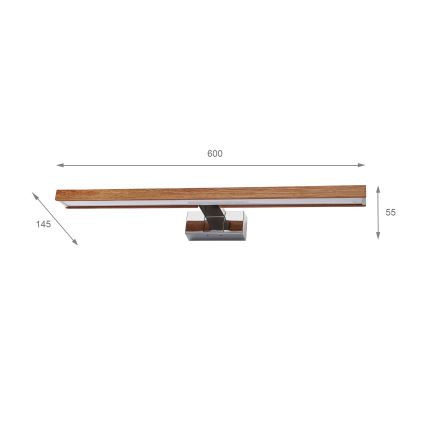 Brilagi - LED-Badspiegelleuchte WOODY MIRROR 3in1 LED/12W/230V 60 cm IP44 glänzender Chrom/Eiche/Kirsche