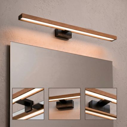 Brilagi - LED-Badezimmer-Spiegelleuchte WOODY MIRROR 3-in-1, LED/15 W/230 V, 80 cm, IP44, schwarz / Eiche-Kirsche