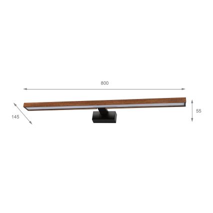 Brilagi - LED-Badezimmer-Spiegelleuchte WOODY MIRROR 3-in-1, LED/15 W/230 V, 80 cm, IP44, schwarz / Eiche-Kirsche