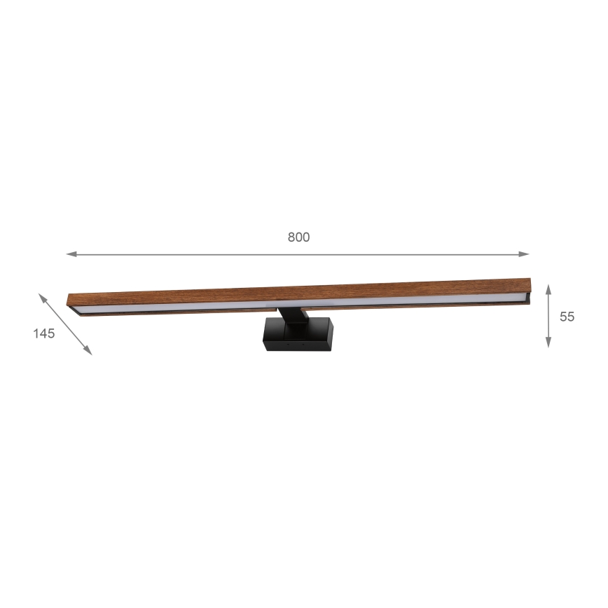 Brilagi - LED-Badezimmer-Spiegelleuchte WOODY MIRROR 3-in-1, LED/15 W/230 V, 80 cm, IP44, schwarz / Eiche-Kirsche
