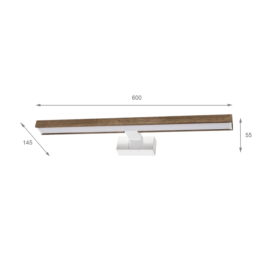 Brilagi - WOODY MIRROR 3-in-1 LED-Beleuchtung für Badspiegel, 12 W/230 V, 60 cm, IP44, weiß/Eiche/Nussbaum