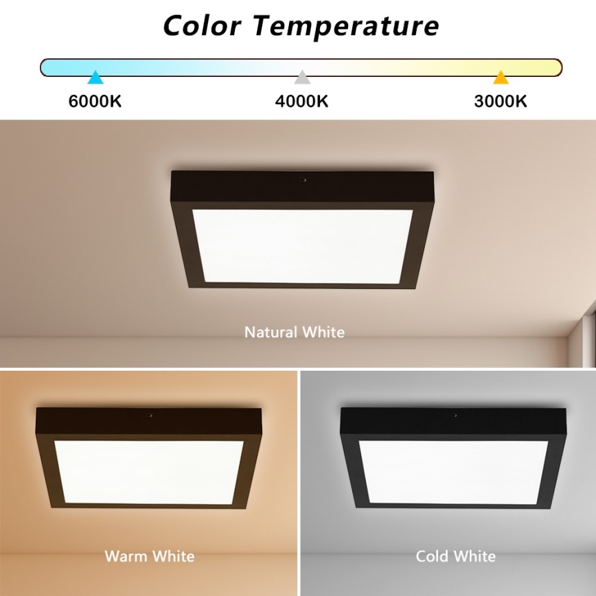 Brilagi - LED-Deckenleuchte für Badezimmer FRAME LED/24W/230V 30x30 cm 3000/4000/6000K IP44 schwarz