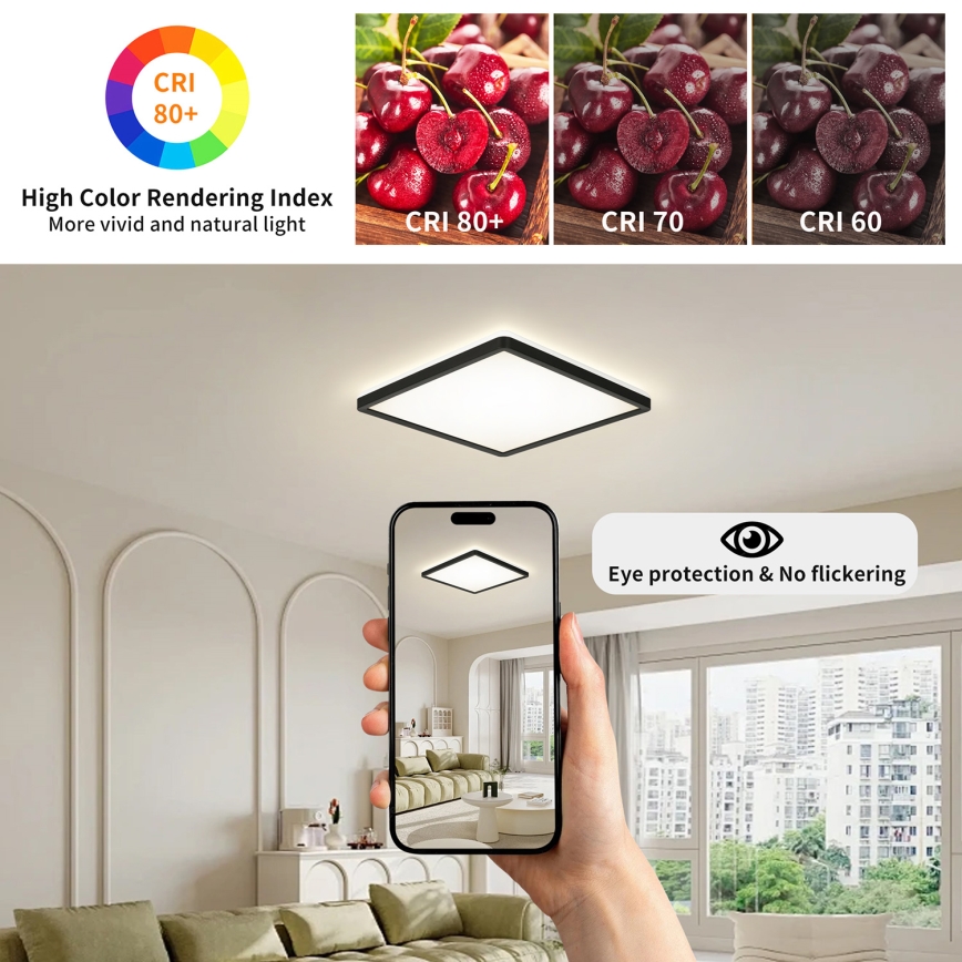 Brilagi - LED-Deckenleuchte für Badezimmer ULTRA SLIM LED/18W/230V 30x30 cm schwarz IP54