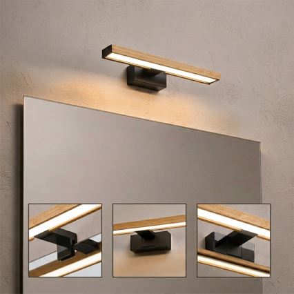 Brilagi - LED-Badspiegelleuchte 3-in-1 WOODY MIRROR LED/8W/230V IP44 schwarz/Eiche