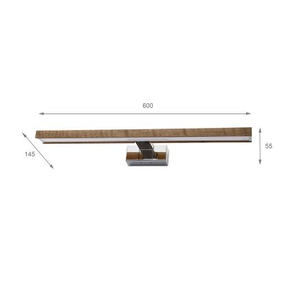 Brilagi - LED-Badspiegelleuchte WOODY MIRROR 3-in-1 LED/12W/230V 60 cm IP44 glänzender Chrom/Eiche/Nussbaum