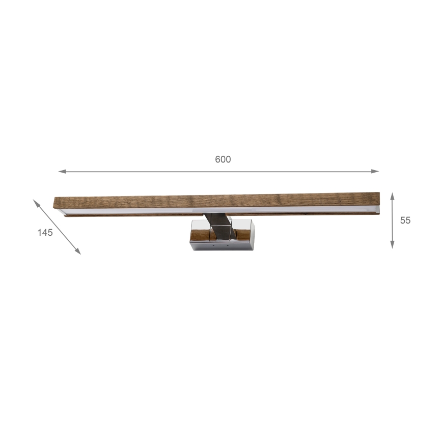 Brilagi - LED-Badspiegelleuchte WOODY MIRROR 3-in-1 LED/12W/230V 60 cm IP44 glänzender Chrom/Eiche/Nussbaum