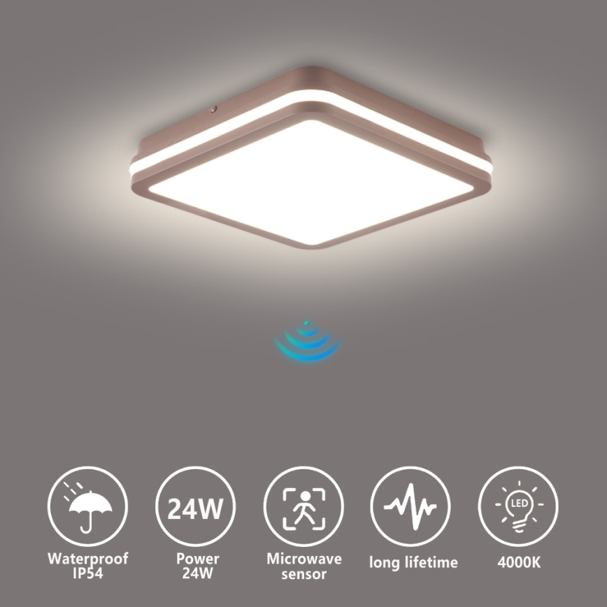 Brilagi - LED-Außen-Deckenleuchte mit Sensor BENE LED/24W/230V 26x26 cm braun IP54