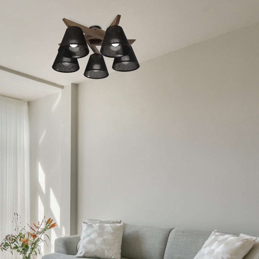 Brilagi - LED Deckenleuchte ANTHONY 5xE14/40W/230V Eiche Nussbaum/Schwarz