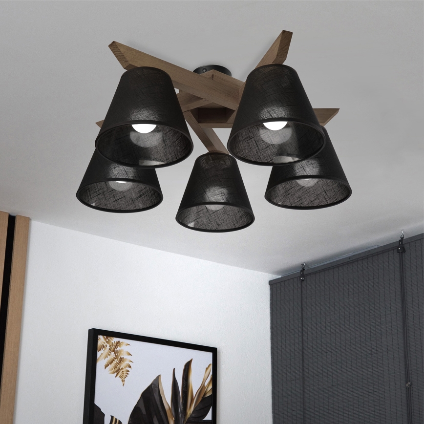 Brilagi - LED Deckenleuchte ANTHONY 5xE14/40W/230V Eiche Nussbaum/Schwarz