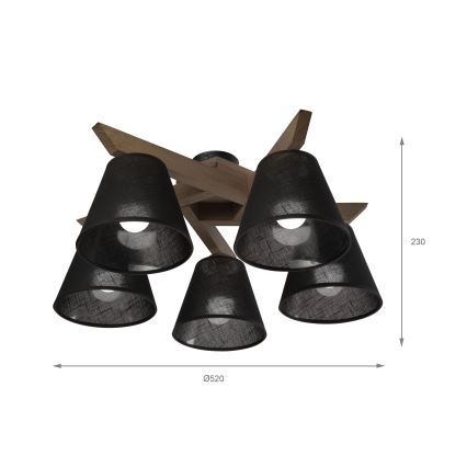 Brilagi - LED Deckenleuchte ANTHONY 5xE14/40W/230V Eiche Nussbaum/Schwarz