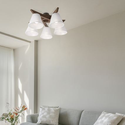 Brilagi - LED Deckenleuchte ANTHONY 5xE14/40W/230V Eiche Nussbaum/Weiß