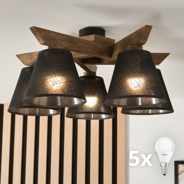 Brilagi - LED Deckenleuchte ANTHONY 5xE14/40W/230V Eiche Nussbaum/Schwarz