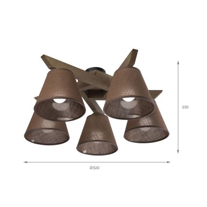 Brilagi - LED Deckenleuchte ANTHONY 5xE14/40W/230V Eiche Nussbaum/Braun