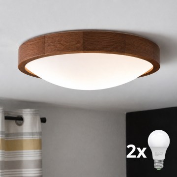 Brilagi - LED-Deckenleuchte CARVALHO SLIM 2xE27/15W/230V Eiche/Kirsche Ø 37 cm