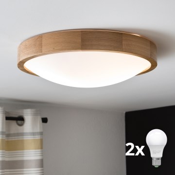 Brilagi - LED-Deckenleuchte CARVALHO SLIM 2xE27/30W/230V Eiche Ø 37 cm