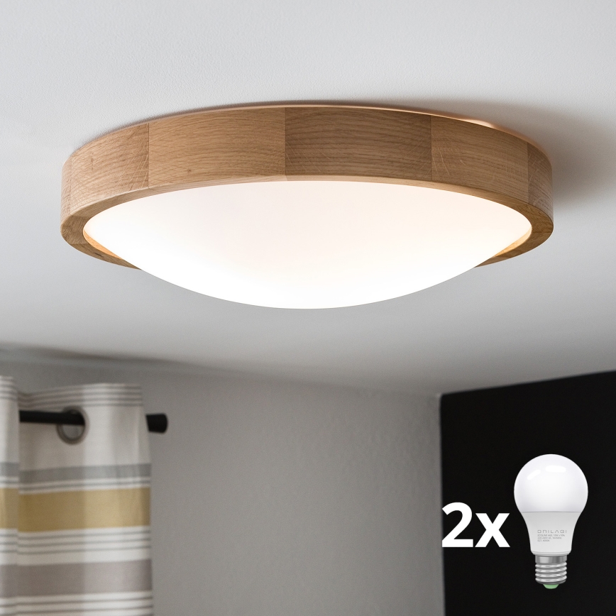 Brilagi - LED-Deckenleuchte CARVALHO SLIM 2xE27/60W/230V Eiche d 37 cm