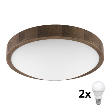 Brilagi - LED Deckenleuchte CARVALHO SLIM 2xE27/60W/230V Eiche d 37 cm