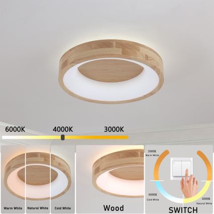 Brilagi - LED-Deckenleuchte FALCON WOOD, 30 W, 230 V, 3000/4000/6000 K, Ø 45 cm, Holz