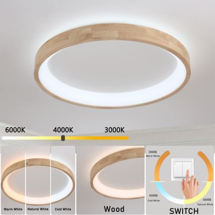 Brilagi - LED-Deckenleuchte FALCON WOOD LED/60W/230V 3000/4000/6000K Ø 80 cm Holz