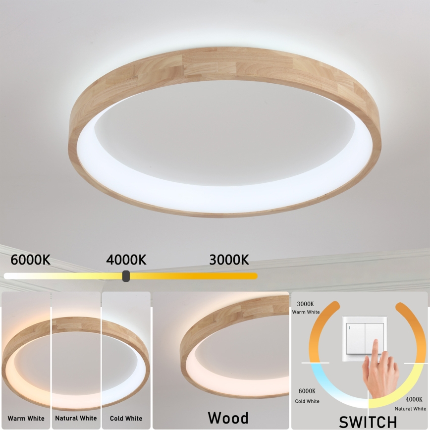 Brilagi - LED-Deckenleuchte FALCON WOOD LED/60W/230V 3000/4000/6000K Ø 80 cm Holz