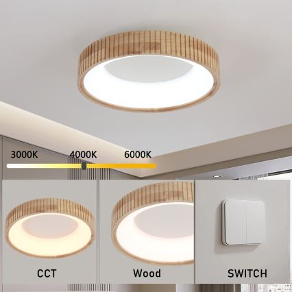 Brilagi - LED-Deckenleuchte FALCON WOOD MODERN LED/30W/230V 3000/4000/6000K Ø 45 cm Holz