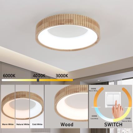 Brilagi - LED-Deckenleuchte FALCON WOOD MODERN LED/30W/230V 3000/4000/6000K Ø 45 cm Holz