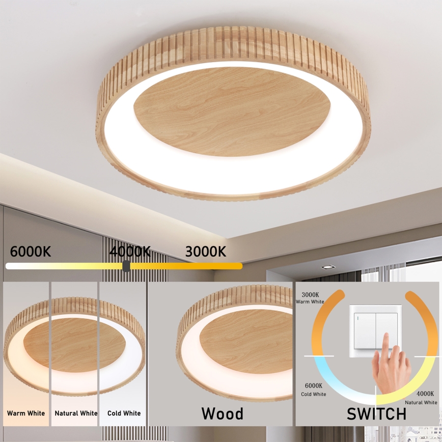 Brilagi - LED Deckenleuchte FALCON WOOD MODERN LED/40W/230V 3000/4000/6000K Ø 60 cm Holz