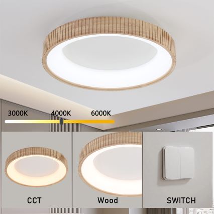 Brilagi - LED-Deckenleuchte FALCON WOOD MODERN LED/40W/230V 3000/4000/6000K Ø 60 cm Holz