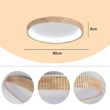 Brilagi - LED-Deckenleuchte FALCON WOOD MODERN LED/60W/230V 3000/4000/6000K Ø 80 cm Holz
