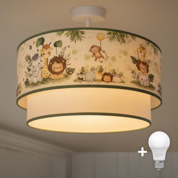 Brilagi - LED-Deckenleuchte für Kinderzimmer BOBO, 1x E27/60W/230V, Durchmesser 40 cm, creme/grün/Dschungel