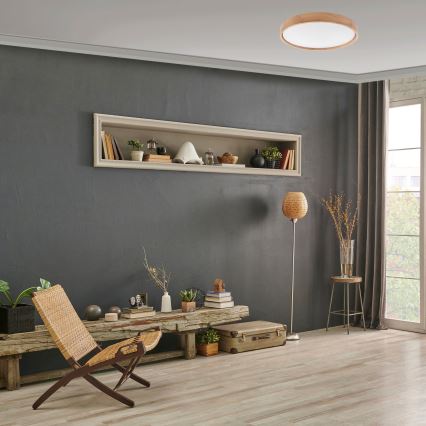 Brilagi - LED dimmbares Deckenleuchte MANAROLA SMART LED/36W/230V 2700-6500K Eiche Ø 51 cm Wi-Fi + Tuya Fernbedienung