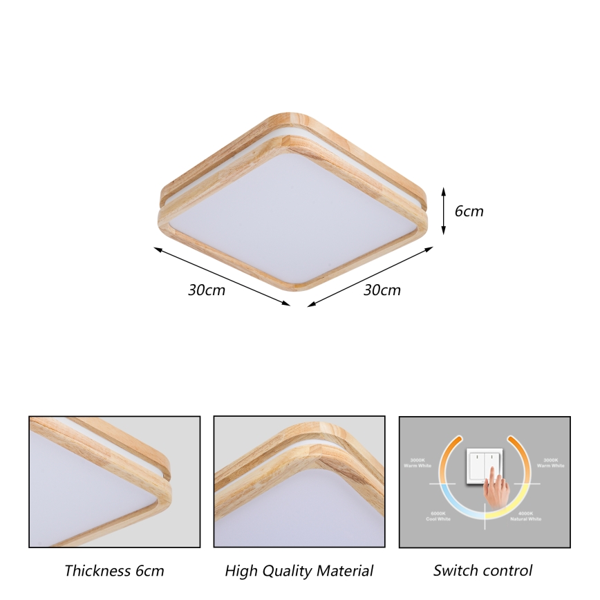 BRILAGI - LED-Deckenleuchte MOLINA SQUARE LED/32W/230V 3000/4000/6000K Eiche 30x30 cm