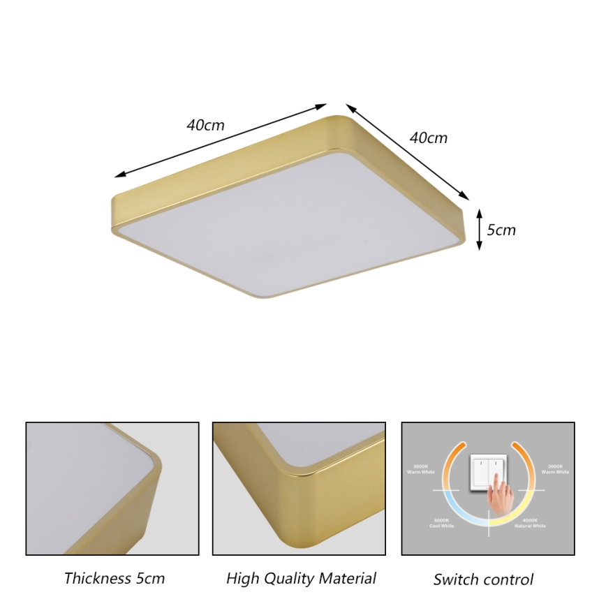 Brilagi - LED Deckenleuchte POOL LED/36W/230V 3000/4000/6000K 40x40 cm goldfarben