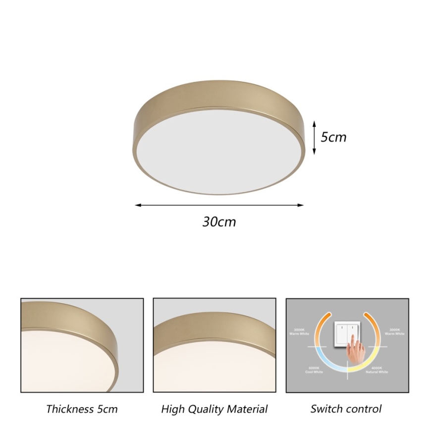 BRILAGI - LED-Deckenleuchte POOL LED/36W/230V 3000/4000/6000K Ø 30 cm goldfarben