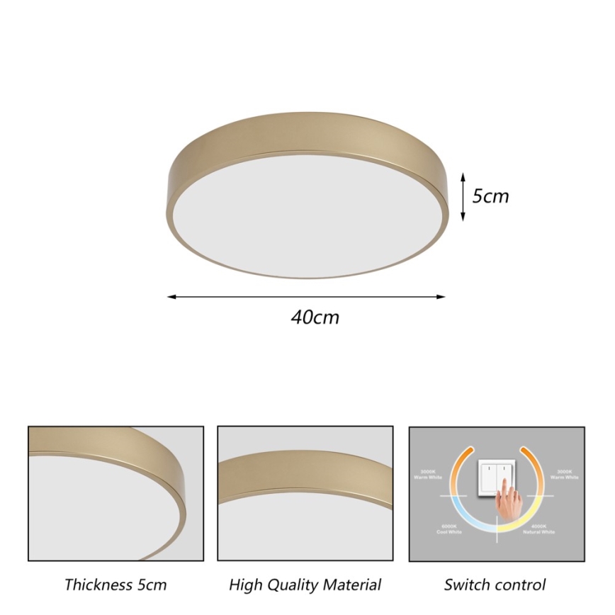 BRILAGI - LED-Deckenleuchte POOL LED/48W/230V 3000/4000/6000K, Durchmesser 40 cm, goldfarben
