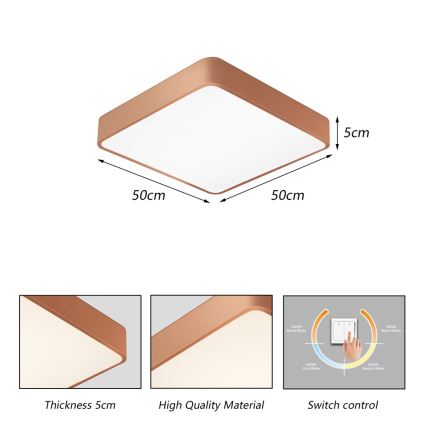 BRILAGI - LED-Deckenleuchte POOL SQUARE LED/48W/230V 3000/4000/6000K 50x50 cm bronzefarben