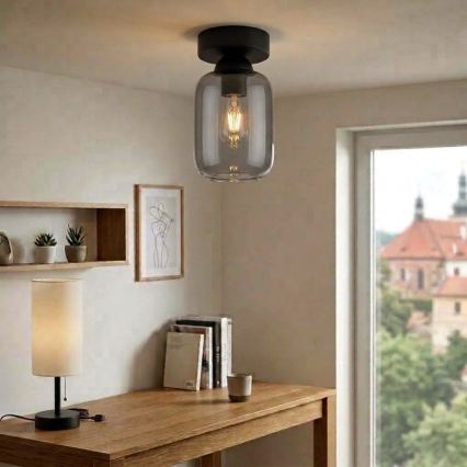 BRILAGI - LED-Deckenleuchte RETRO GLASS 1xE27/60W/230V Ø 14 cm schwarz/rauchgrau