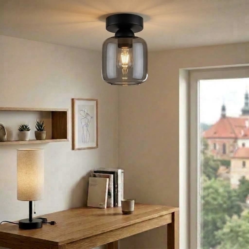 BRILAGI - LED-Deckenleuchte RETRO GLASS 1xE27/60W/230V Ø 14 cm schwarz/rauchgrau