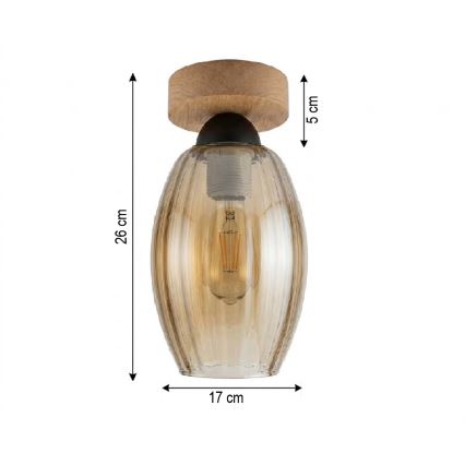 BRILAGI - LED-Deckenleuchte RETRO GLASS 1xE27/60W/230V Ø 17 cm Eiche/rauchbeige