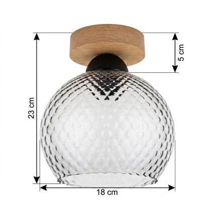 BRILAGI - LED-Deckenleuchte RETRO GLASS 1xE27/60W/230V Ø 18 cm Eiche/rauchgrau