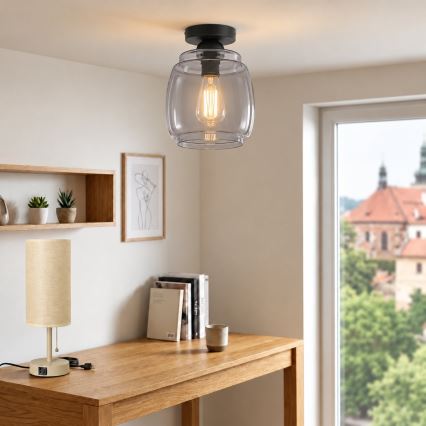 BRILAGI - LED Deckenleuchte RETRO GLASS 1xE27/60W/230V Ø 26 cm schwarz/rauchgrau
