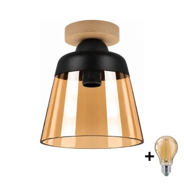 BRILAGI - LED Deckenleuchte RETRO GLASS 1xE27/60W/230V Ø 15,5 cm Eiche/rauchbeige
