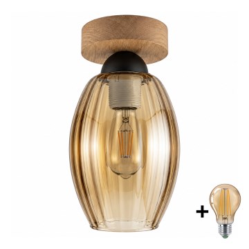 BRILAGI - LED-Deckenleuchte RETRO GLASS 1xE27/60W/230V Ø 17 cm Eiche/rauchbeige