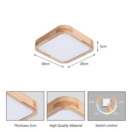 BRILAGI - LED-Deckenleuchte WOODLINE SQUARE LED/32W/230V 3000/4000/6000K Eiche 30x30 cm
