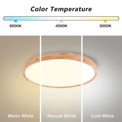 Brilagi - LED Deckenleuchte WOODROUND LED/30W/230V 3000/4000/6000K Ø 40 cm Holz CRI 90